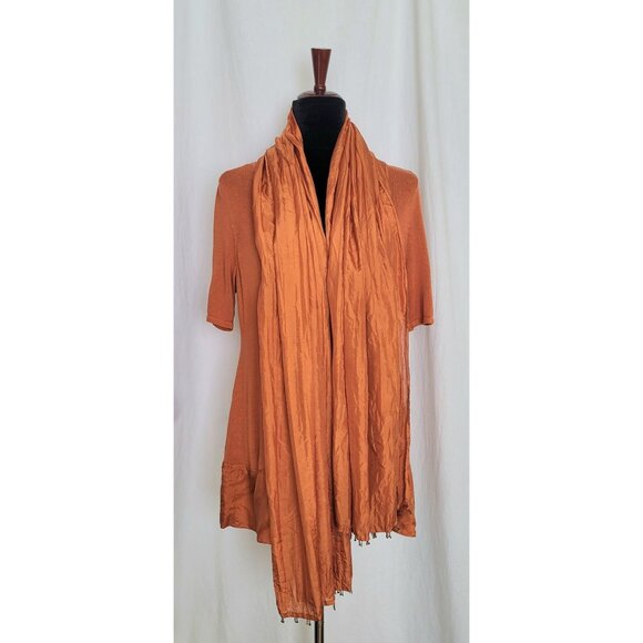 Soft Surroundings Rust Burnt Orange Knit Top W Silk Trim & Silk Scarf Womens PL - Picture 8 of 8